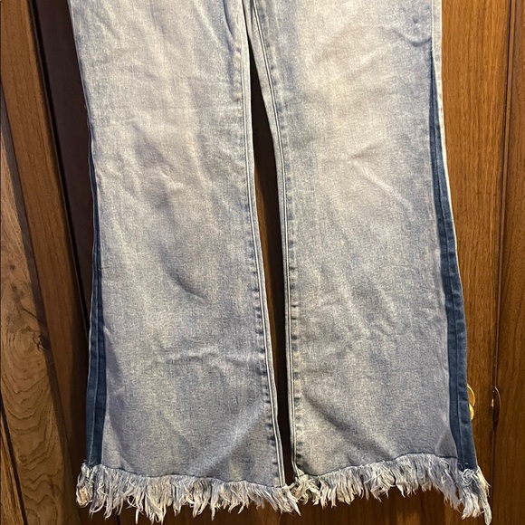 Risen Light Blue Flare Jeans with Fringe Hem - Picture 8 of 9
